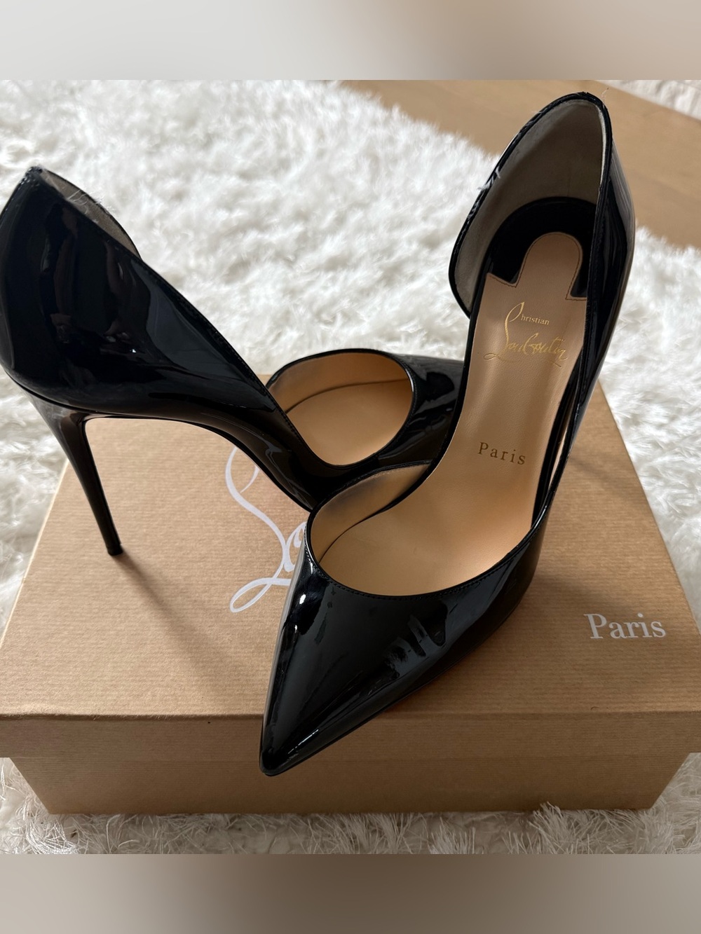 Christian Louboutin Black Patent Pointed-Toe Stiletto Pumps - Iriza 100